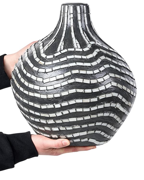Koristemaljakko musta valkoinen 24 x 35 x 24 cm terrakotta raidallinen käsintehty moderni