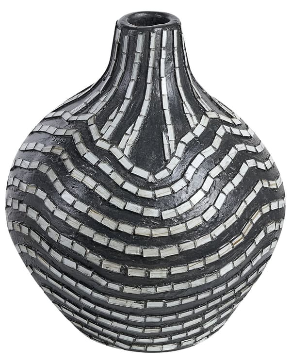 Koristemaljakko musta valkoinen 24 x 35 x 24 cm terrakotta raidallinen käsintehty moderni