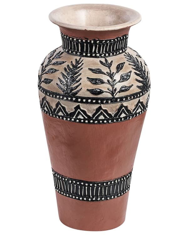 Koristemaljakko ruskea/musta terrakotta 40 cm käsin tehty rustiikkinen kuvio boho tyyli