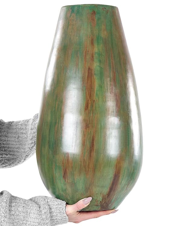 Koristemaljakko vihreä ruskea 29 x 48 x 29 cm terrakotta pyöreä käsintehty retro