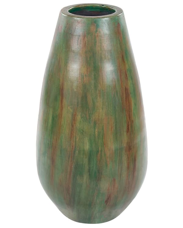 Dekorativ Vase Grøn og Brun Terracotta 48 cm Håndlavet Malet Retro Vintage-inspireret Design