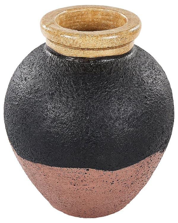 Dekorativ Vase Sort og Lyserød Terracotta 31 cm Håndlavet Malet Retro Vintage-inspireret Design