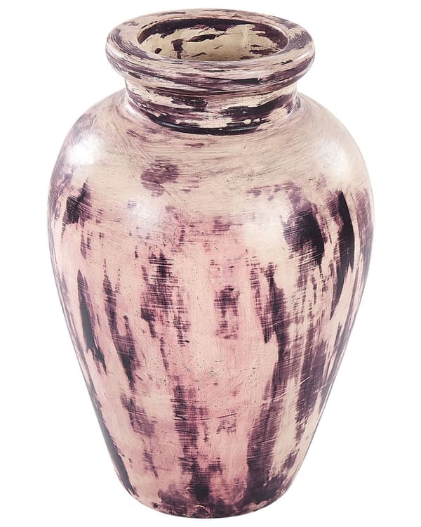 Dekorativ Vase Violet og Beige Terracotta 34 cm Håndlavet Malet Retro Vintage-inspireret Design