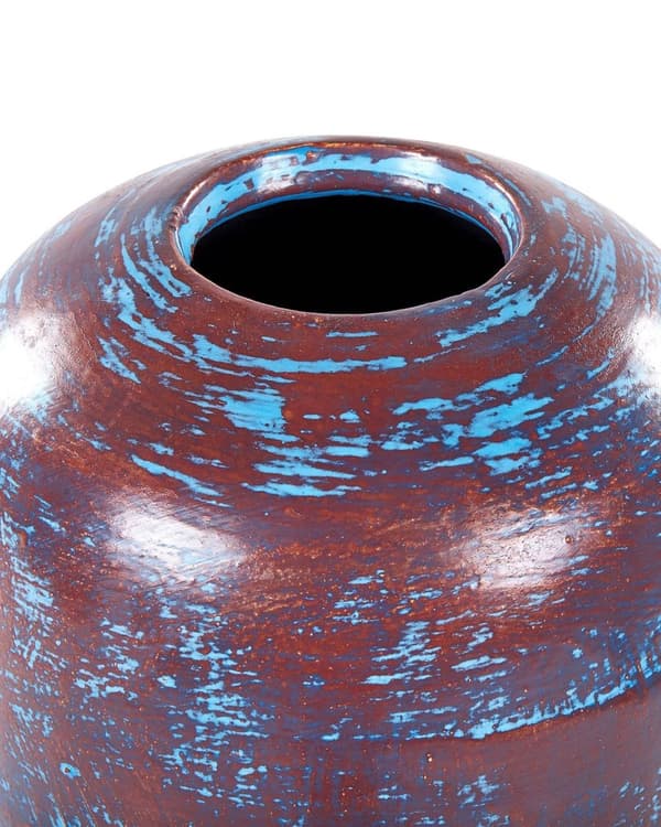 Dekorativ Vase Brun og Blå Terracotta Antik Kurv Distressed Finish Naturlig Stil til Tørrede Blomster