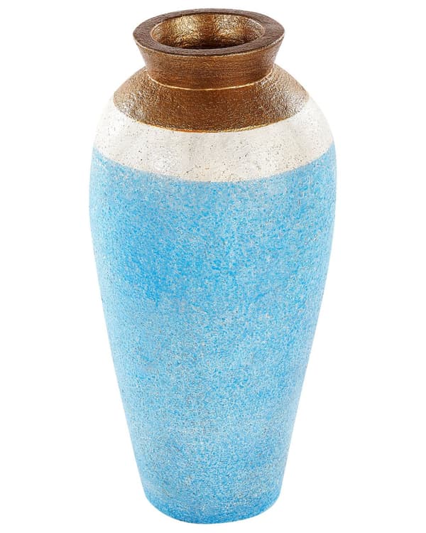 Vase Blå Guld Hvid Terracotta 42 cm Håndlavet Malet Farverig Gulvvase Retro til Stuen Bordpynt Dekoration Blomstervase