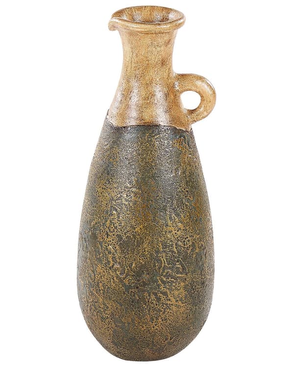 Dekorativ Vase Grøn og Guld Terracotta 50 cm Håndlavet Malet Retro Vintage-inspireret Design