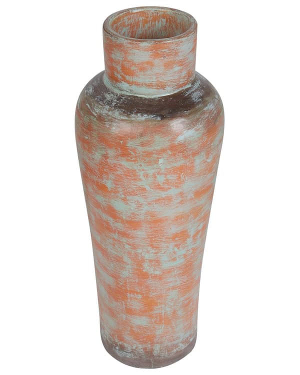 Dekorativ Vase Guld og Grøn Terracotta Antik Distressed Finish Naturlig Stil Tørrede Blomster
