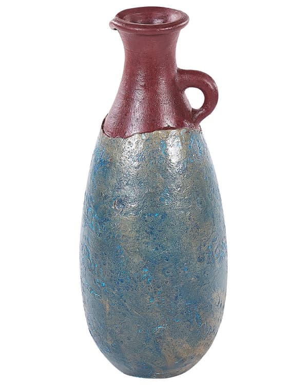 Dekorativ Vase Blå og Brun Terracotta 50 cm Håndlavet Malet Retro Vintage-inspireret Design