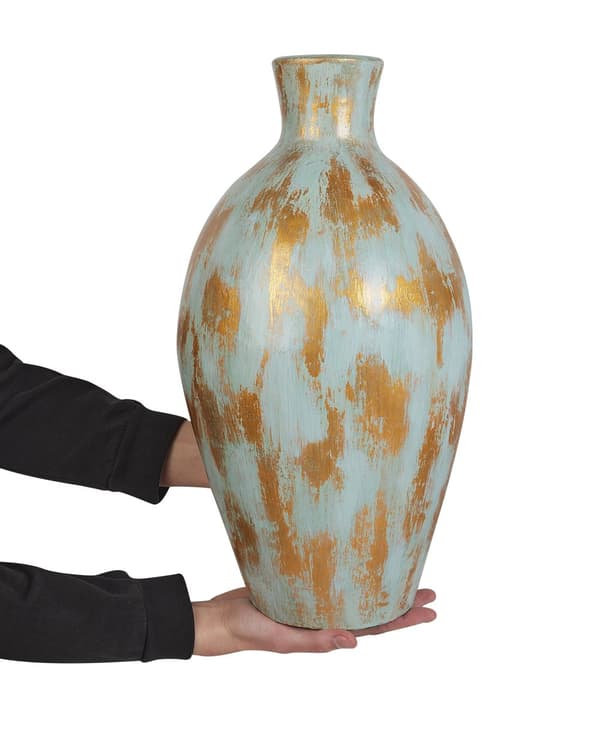 Dekorativ Vase Blå og Guld Terracotta Antik Finish Naturlig Stil Tørrede Blomster