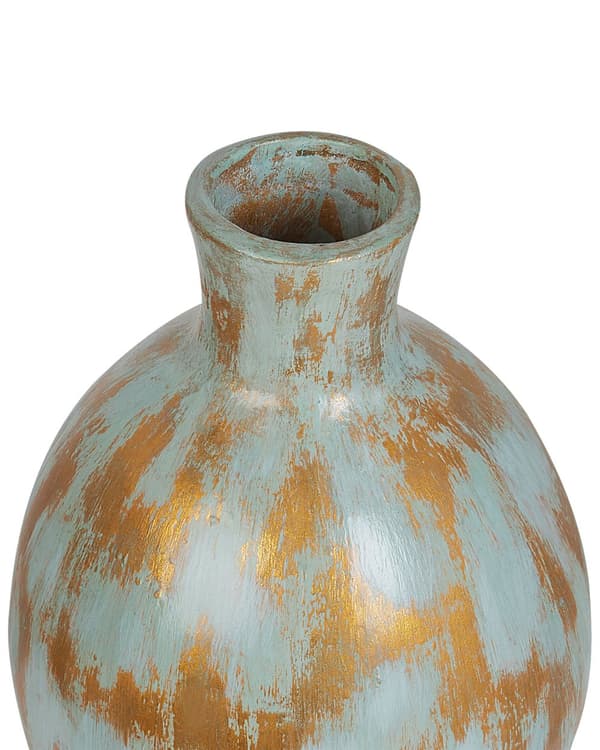 Dekorativ Vase Blå og Guld Terracotta Antik Finish Naturlig Stil Tørrede Blomster