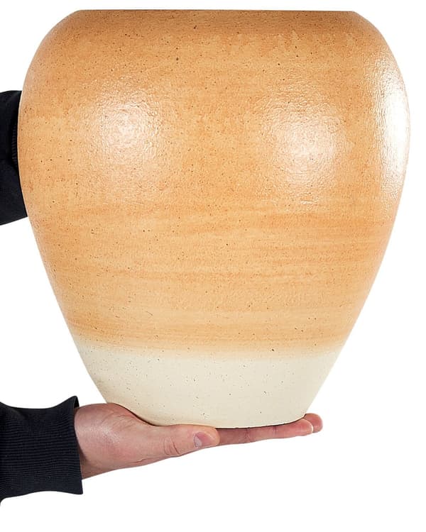 Vase Orange Beige Terracotta 34 cm Håndlavet Rund Farverig Gulvvase Retro Vintage Design til Stuen Bordpynt Dekoration Blomstervase