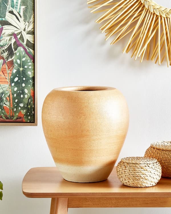 Vase Orange Beige Terracotta 34 cm Håndlavet Rund Farverig Gulvvase Retro Vintage Design til Stuen Bordpynt Dekoration Blomstervase