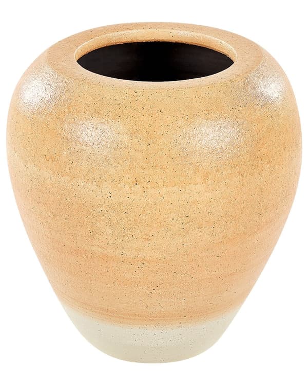 Vase Orange Beige Terracotta 34 cm Håndlavet Rund Farverig Gulvvase Retro Vintage Design til Stuen Bordpynt Dekoration Blomstervase