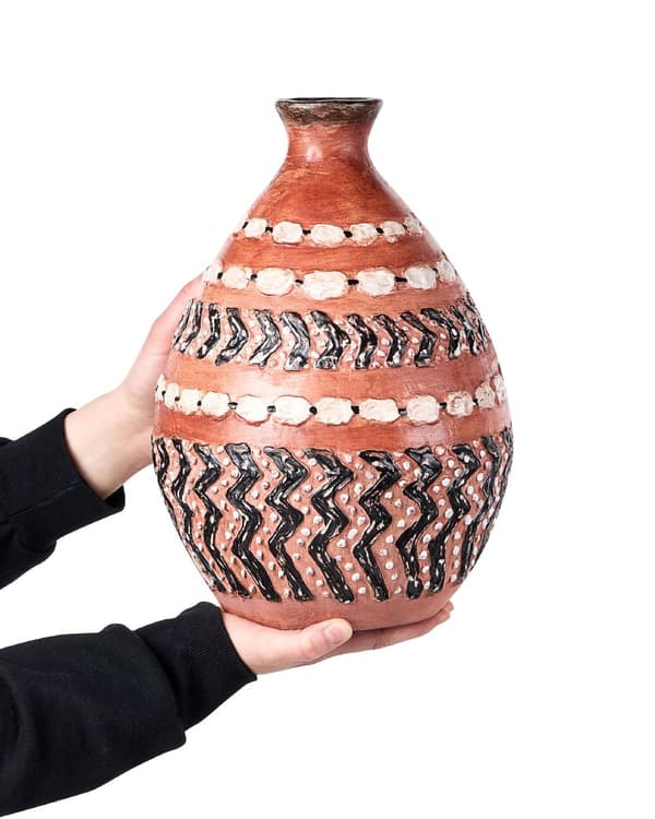 Dekorativ Vas Brun och Svart Terrakotta Stengods Naturlig Stil Heminredning för Torkade Blommor