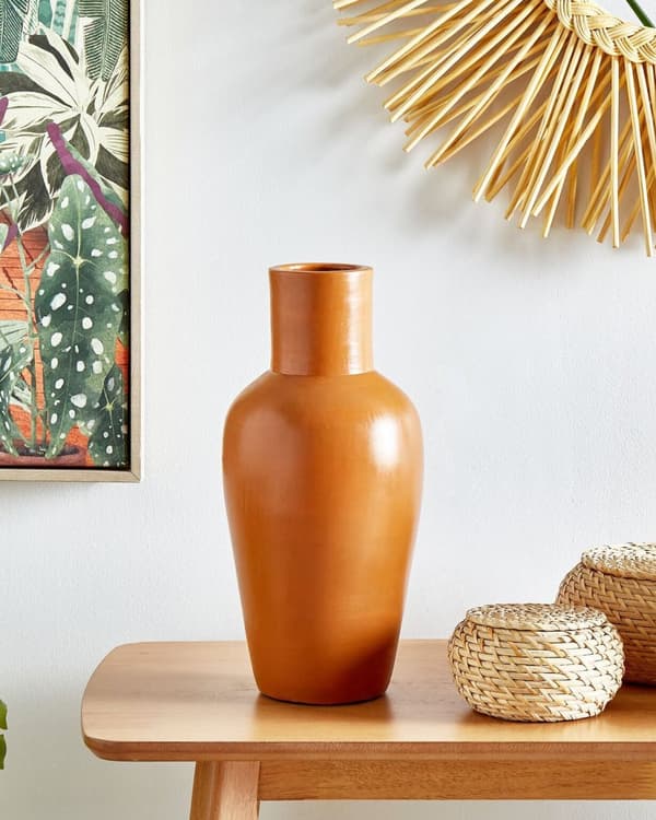 Prydnadsvas Orange Terrakotta Lergods Handgjord Naturlig Stil för Torkade Blommor