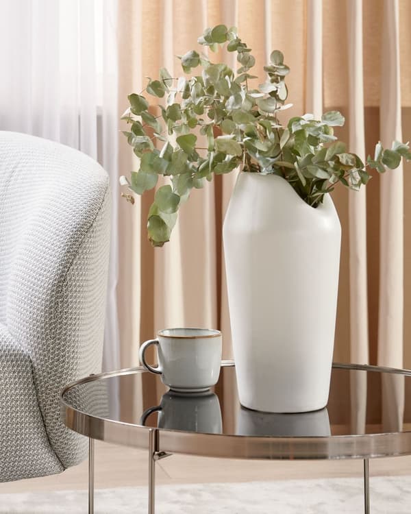Dekorativ vase Hvit Steintøy 33 cm Glamorøst design Tilbehør Dekorasjon Moderne