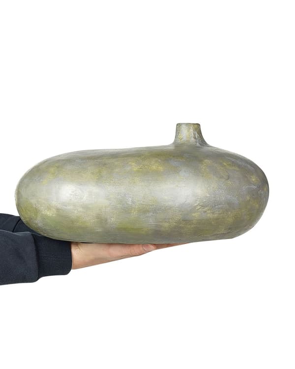 Koristemaljakko harmaa kulta 15 cm terrakotta käsintehty veistos kulunut viimeistely rustiikkinen