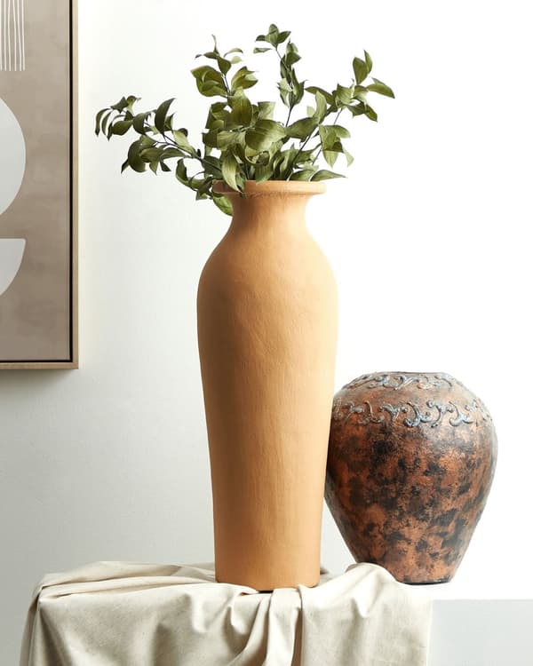 Koristemaljakko oranssi 60 cm terrakotta käsintehty korkea sylinteri perinteinen
