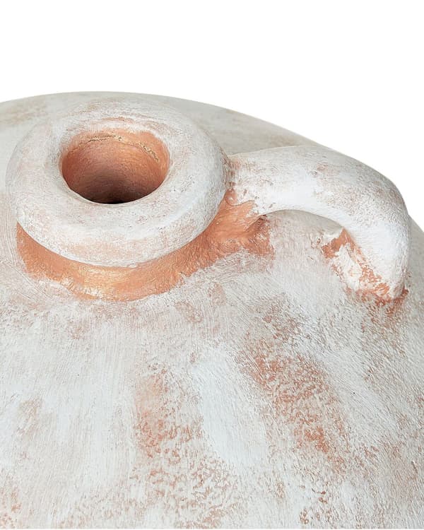 Koristemaljakko valkoinen beige 31 cm terrakotta käsintehty pyöreä kulunut viimeistely kahva perinteinen