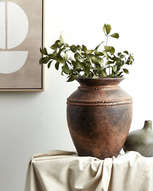 Dekorativ vase kobber 40 cm terrakotta håndlavet slidt finish urne rustik
