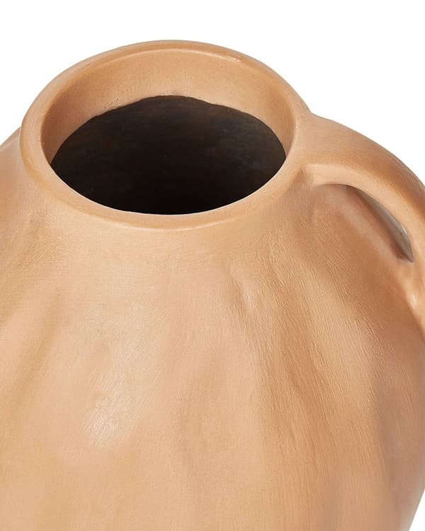 Dekorativ vase beige 27 cm terracotta håndlavet med hank rund moderne