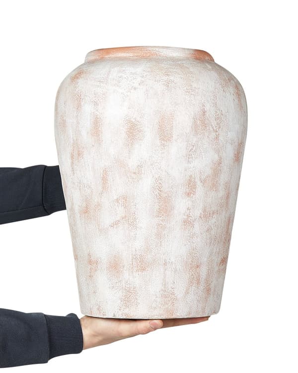 Dekorativ vas Off-White Terracotta Sliten effekt Målad Vintage Look Oval form