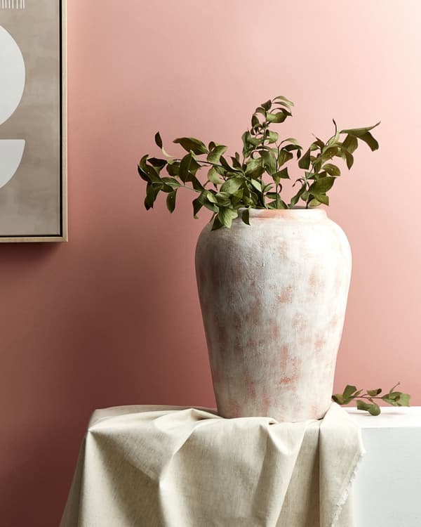 Dekorativ vas Off-White Terracotta Sliten effekt Målad Vintage Look Oval form