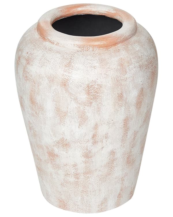 Dekorativ vas Off-White Terracotta Sliten effekt Målad Vintage Look Oval form