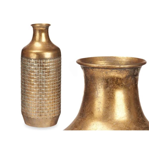 Vase Gylden Metal 16 x 42 x 16 cm (4 enheder) Med relief