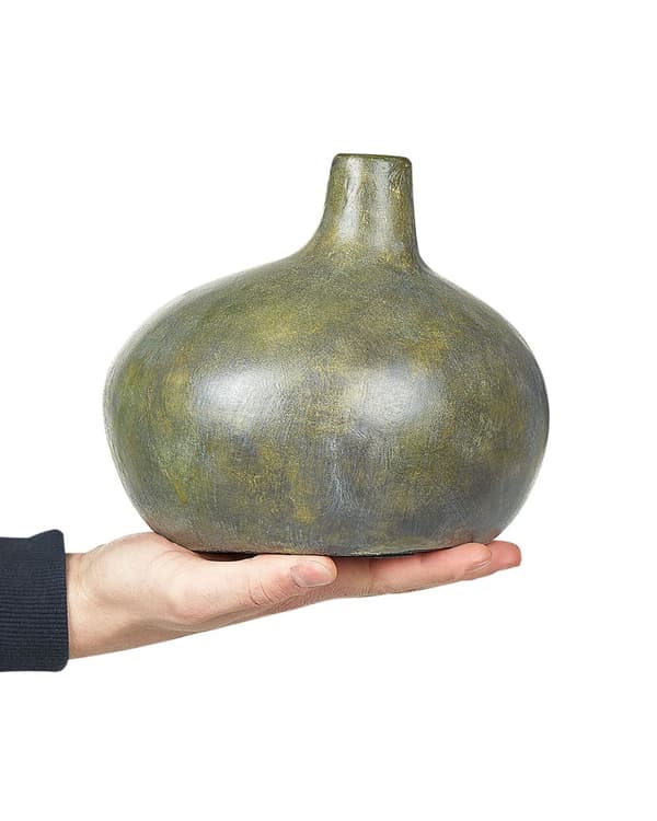 Dekorativ Vas Grå och Guld Terrakotta 18 cm Handgjord Sliten Finish Traditionell Design Heminredning Vardagsrum