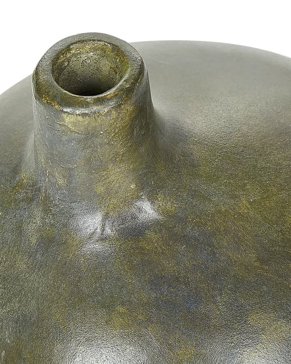 Dekorativ Vas Grå och Guld Terrakotta 18 cm Handgjord Sliten Finish Traditionell Design Heminredning Vardagsrum