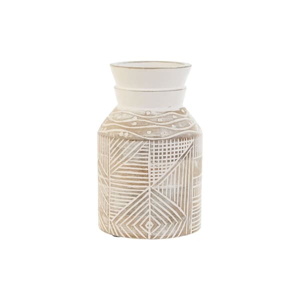 Vase Home ESPRIT Hvid Natur Mangotræ Kolonistil 15 x 15 x 38 cm