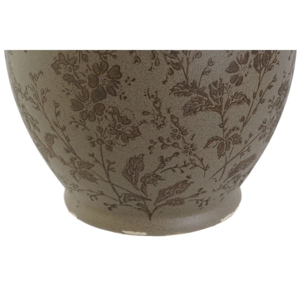Vase Home ESPRIT Brun Grøn Stentøj Blad af en plante 17 x 17 x 22 cm