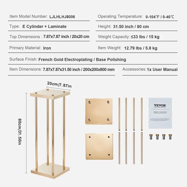 Bryllupsblomsterstand, Guldmetal Finish, Geometrisk Midterstykke Stand, TypeC 4stk 90cm