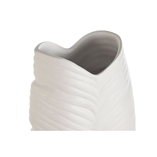 Vase Home ESPRIT Hvid Stentøj Tropisk Blad af en plante 33 x 10 x 70 cm
