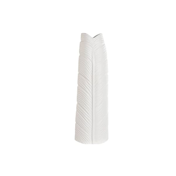 Vase Home ESPRIT Hvid Stentøj Tropisk Blad af en plante 33 x 10 x 70 cm