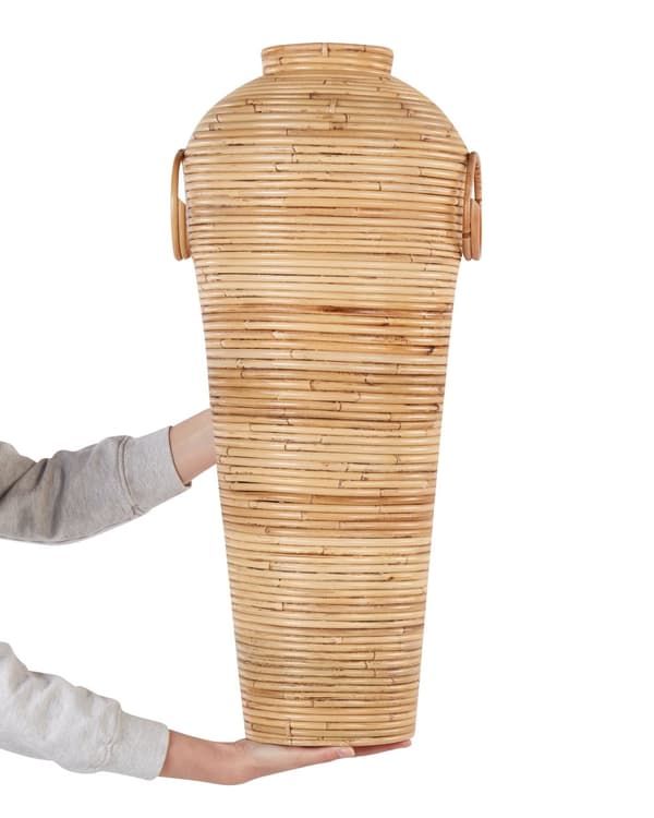 Koristemaljakko luonnonväri rottinki ⌀ 30 x 70 cm pyöreä käsintehty sisälle ulos lattiamaljakko boho tyyli