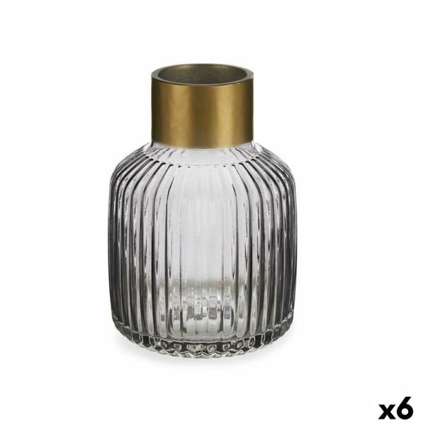 Vas Ränder Grå Gyllene Glas 14,5 x 22 x 14,5 cm (6 antal)