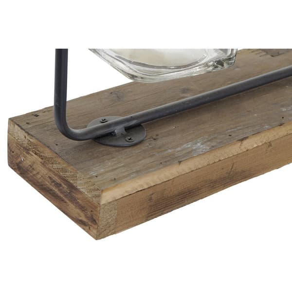 Vas DKD Home Decor Svart Naturell Metall Glas Paulowniaträ 49 x 11 x 27 cm (3 Delar)