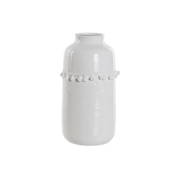 Vase DKD Home Decor Hvid Stentøj Pomponer 12 x 12 x 24 cm