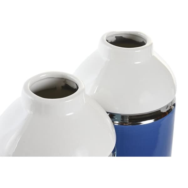 Vase DKD Home Decor 12 x 12 x 18,5 cm Sølvfarvet Hvid Himmelblå Marineblå Stentøj (2 enheder)