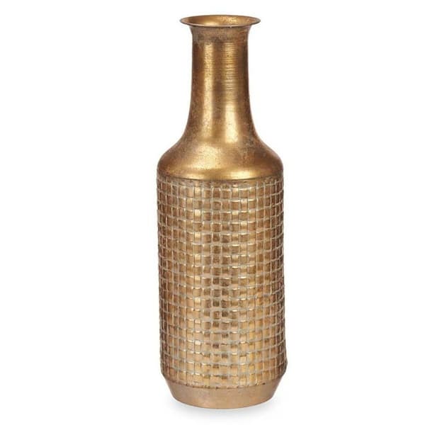 Vase Gylden Metal 14 x 46 x 14 cm (4 enheder) Med relief