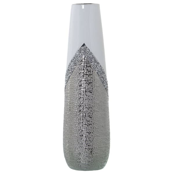Vase Alexandra House Living Hvid Sølvfarvet Keramik Skinnende 13 x 13 x 45 cm