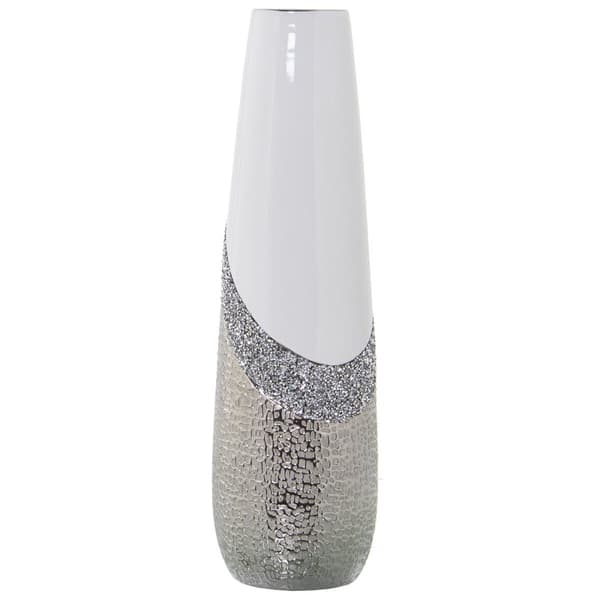 Vase Alexandra House Living Hvid Sølvfarvet Keramik Skinnende 13 x 13 x 45 cm