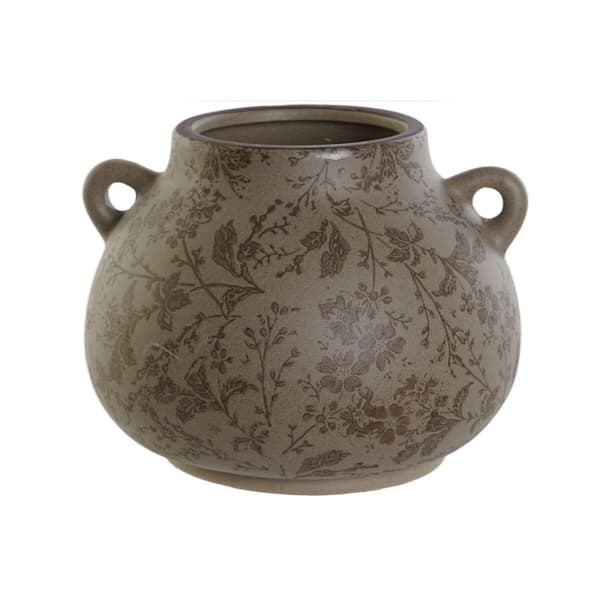 Vase Home ESPRIT Brun Grønn Steintøy Blad av plante 21 x 20 x 16 cm