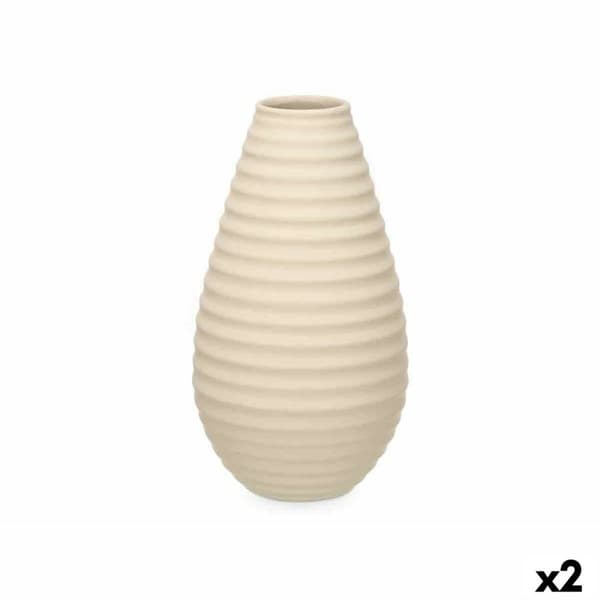 Vase Beige Keramikk 22 x 44 x 22 cm (2 enheter) Striper