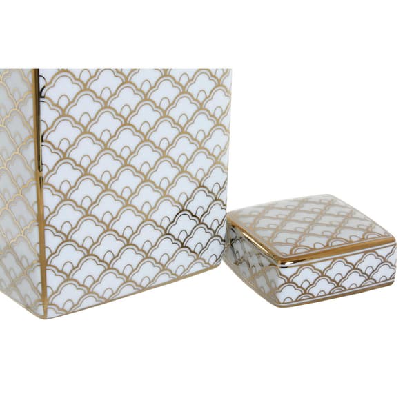 Maljakko DKD Home Decor 14,5 x 14,5 x 30 cm Posliini Kullattu Valkoinen