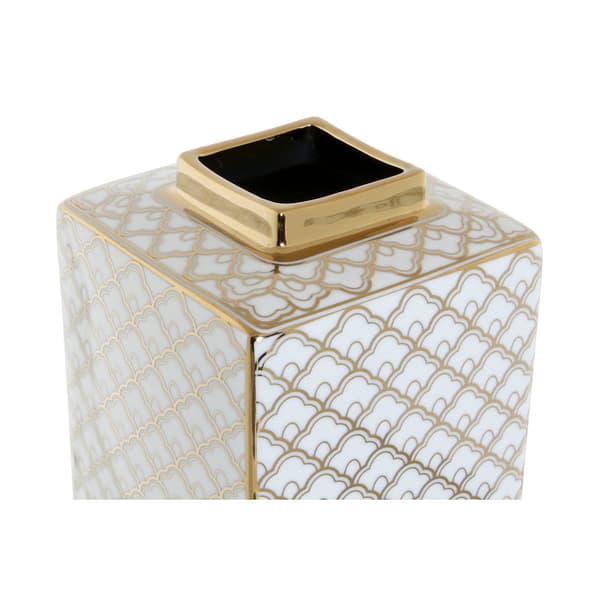 Maljakko DKD Home Decor 14,5 x 14,5 x 30 cm Posliini Kullattu Valkoinen