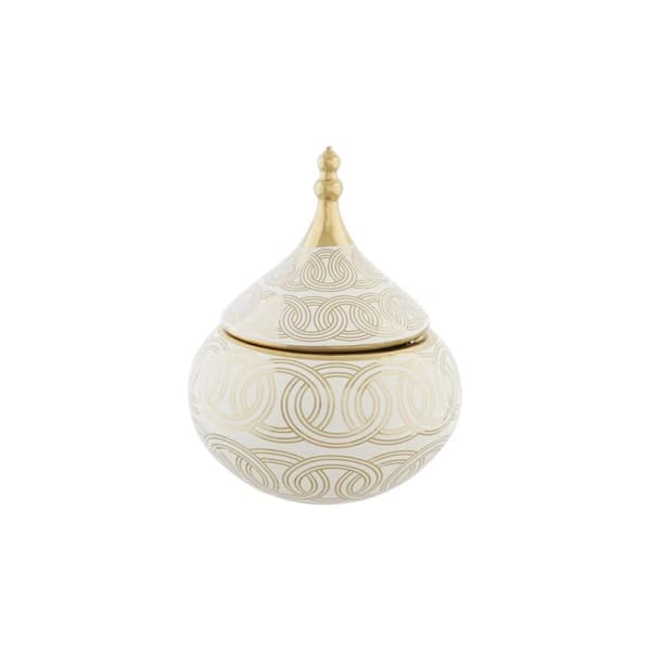Keramikskål DKD Home Decor Vit Gyllene Porslin Orientalisk Kromad 18 x 18 x 22 cm