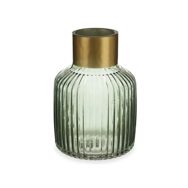 Vas Ränder Grön Gyllene Glas 14,5 x 22 x 14,5 cm (6 antal)